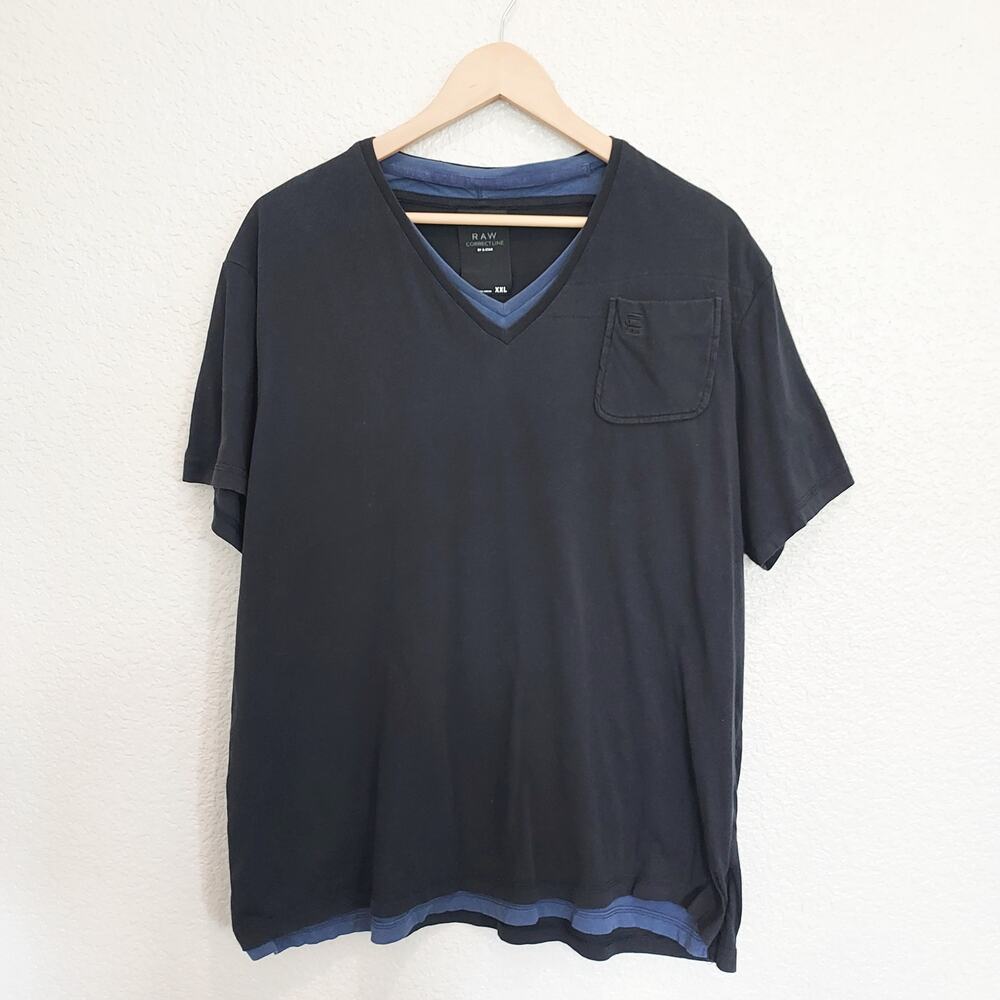 Raw Correct Line by G-Star Black V-Neck Short Sleeve T-Shirt Size XXL